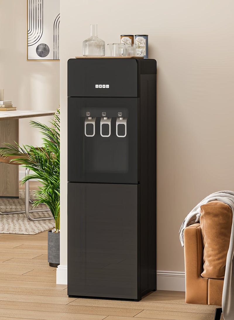 Amoyls Water Dispenser with 3-Temperature(Hot/Cold/Normal), Elegant Tempered Glass, Bottom-Mounted Bucket & Quiet for Office and Home, 95cm Height - Image 1